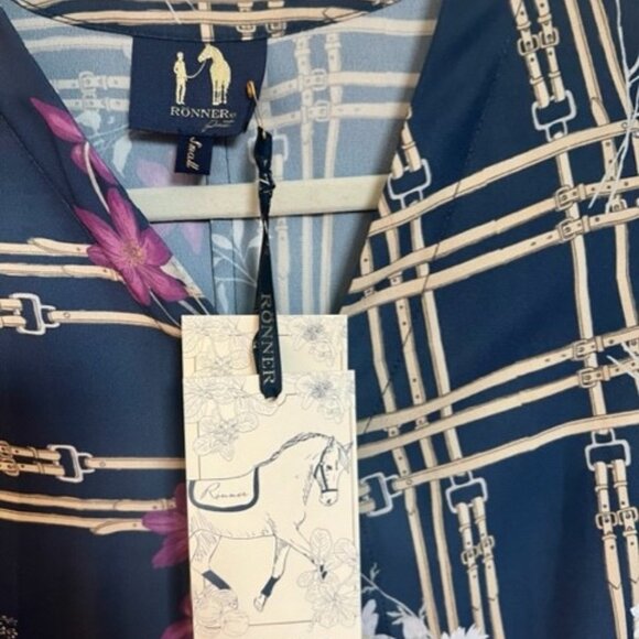 Ronner Porst Equestrian Print Long Sleeve Button Front Blouse - Picture 1 of 5